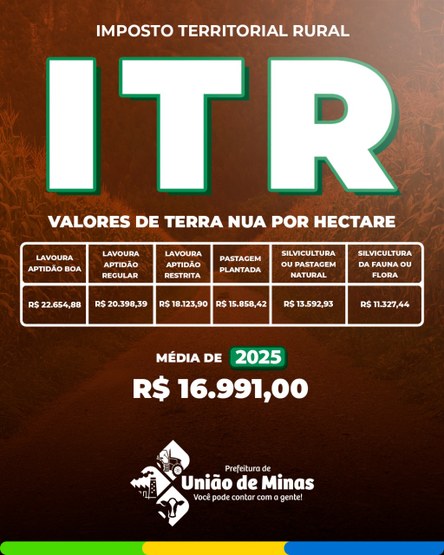 Valores do ITR (imposto territorial rural) de 2025